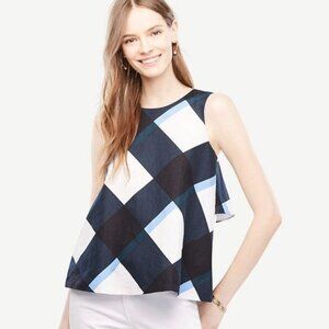 Ann Taylor | Gingham Bow Back Peplum Top - Sz XXSP